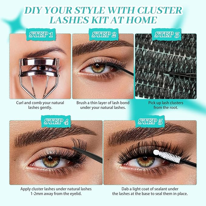 Lash Clusters 4 Style Cluster Lashes 640PCS Eyelash Extension 30D+40D+60D+80D Individual Lashes DIY Lash Extension Natural Black Cluster Eyelash Extensions at Home for Beginners(D-Mix9-16mm)