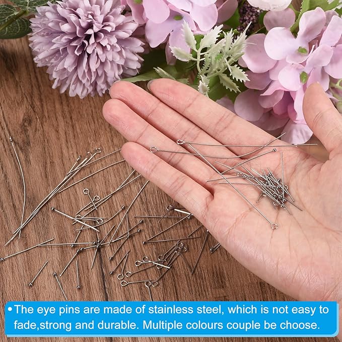 PATIKIL 200Pcs 304 Stainless Steel Jewelry Eye Pins 18mm 22 Gauge Silver Open Eye Pins for Jewelry Making DIY Craft Necklaces Bracelets Earrings