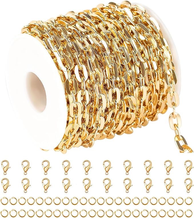 UMAOKANG 10 Meters Gold Plated Chain for Jewelry Making Aluminum Chain Roll Flat Paperclip Necklace Chain for Women Jewelry DIY Supplies Findings