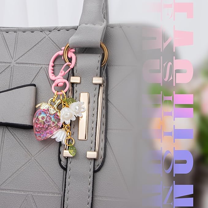 Wikavanli Cute Strawberry Keychain,Bag Charms,Kawaii Heart Flower Daisy Key chains Accessories Decor for Women Girls Purse