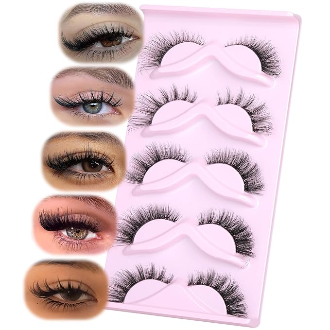 Cat Eye Lashes Fairy Eyelashes Wispy Full False Eyelashes Fox Strip Fake Eyelashes 5 Styles Mixed Fuzzy Mink Lashes with Long Tail Eye Lashes Pack 5 Pairs
