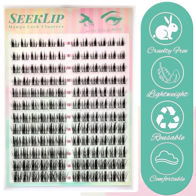 Lash Clusters Manga Eyelash Clusters C Curl Left & Right Spiky Deer Natural Lashes Cluster Cat Eye Cluster 144PCS 8-16MM Mixed DIY Doe Eyed Eyelash Extensions at Home (Heartbeat)