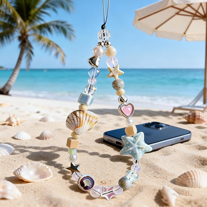 2 Pcs Phone Charm Strap Hand Universal for iPhone Wrist Strap Camera Lanyard Pearl Beaded Cute Chain String Accessories Universal for iPhone 17 Pro Max Samsung Women Girls Phones Bag Keychain