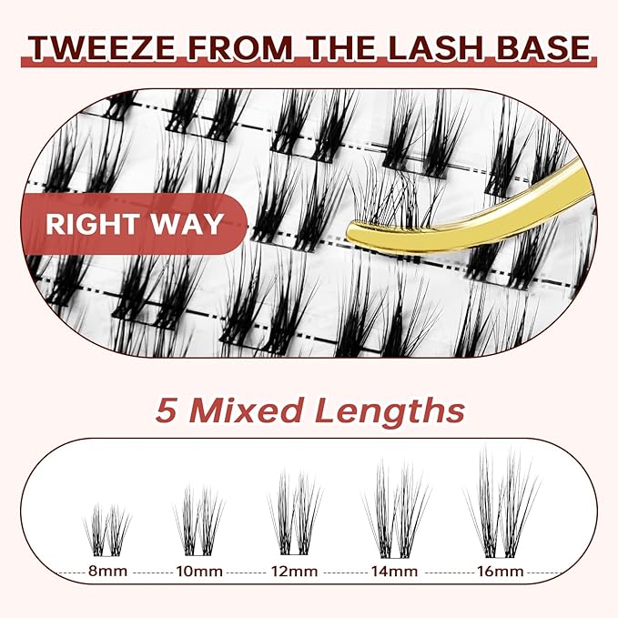 JOLIETIFY Lash Extension Kit, Wispy Faux Mink 8-16mm Cluster Lashes, Natural Soft & Fluffy, Waterproof Bond & Seal, Reusable Individual Lashes with Tweezers & Remover, Beginner Friendly