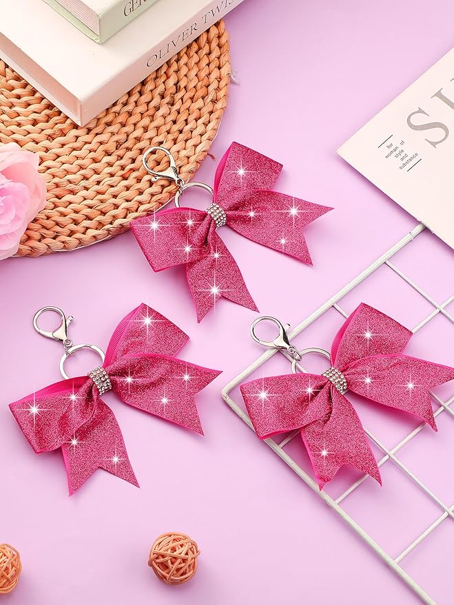 Tondiamo Cheer Bow Keychain Cheer Keychain with Rhinestones Cheerleader Keyrings for Teen Cheerleading Sports Accessory