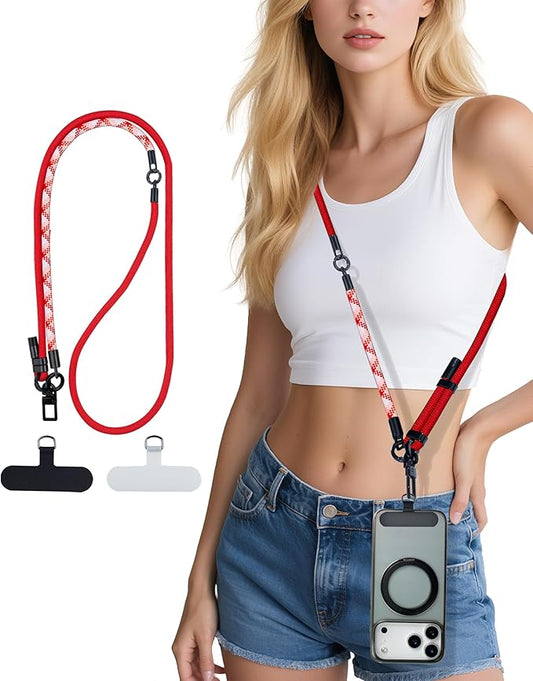 Phone Lanyard Crossbody, 3-in-1 Neck Strap& Wrist Strap, Adjustable Anti-Theft Lanyard with 2 Phone Tether Tabs, Universal Cell Phone Strap for iphone 17 pro max,Travel Essential, Red