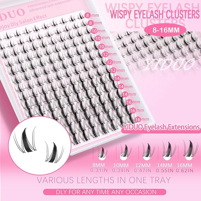 YIDUO Lashes Clusters Fairy Manga Eyelash Clusters 140pcs Wispy Natural Wet-Look Lashes Extension 8-18mm D Curl Widespan Cluster Eyelash Extensions DIY Individual Lashes with Soft Thin clear Lash Band