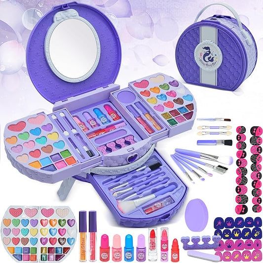 Kids Makeup Sets for Girls - Washable and Safe Makeup for Kids with Dresser Vanity Case, Girls Makeup Sets Ages 3-12, Christmas Birthday Gifts Toys for 4 5 6 7 8 9 Year Old Girl(Purple)