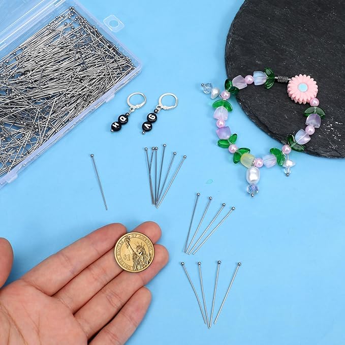 500 Pcs 40mm Ball Head Pins 304 Stainless Steel Jewelry Head Pins for Jewelry Making DIY Charm Beads Earring Necklace Bracelet (Silver)