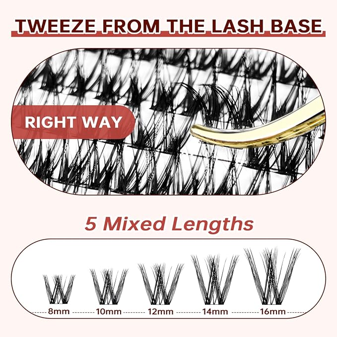 JOLIETIFY Lash Extension Kit, Medium Dense, DIY Faux Mink Cluster Lashes 8-16mm, Waterproof Bond & Seal, Reusable Individual Lashes, Eyelash Tweezers & Remover, Easy to Apply for Beginners
