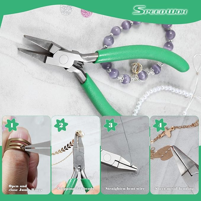 SPEEDWOX 5-Inch Flat Nose Pliers for Jewelry Making Smooth Jaw Mini Duck Bill Plier for Wire Wrapping Bending or Straightening Sheet Metal Bending Jewelry Making Tools Open and close Jump Rings