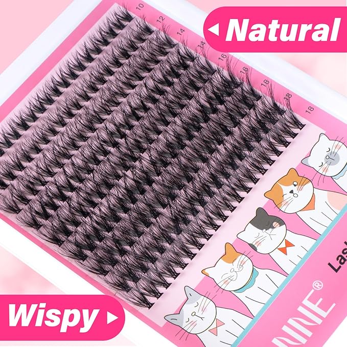URNNR Fluffy Lash Clusters 5D 40D Volume Eyelash Clusters 10-18mm Wispy Individual Lashes D Curl Cluster Eyelash Extensions 180pcs DIY Lash Extension for Beginners (LF09)