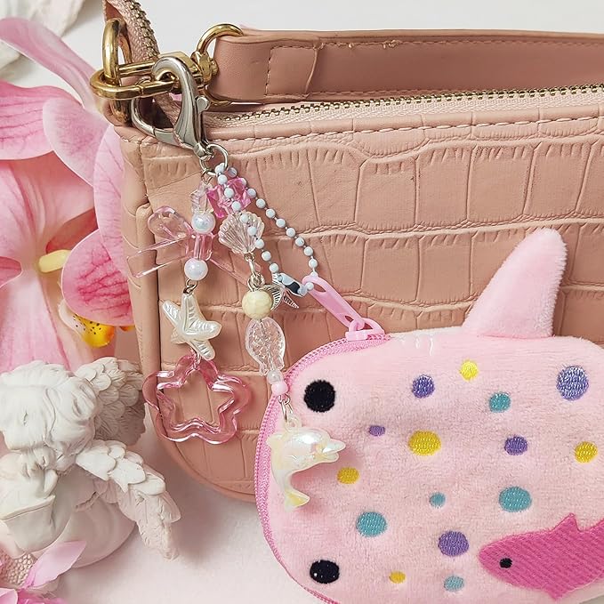 Adorable Whale Shark Coin Purse Keychain,Soft Plush Zipper Coin Purse,Handmade Purse Bag Charm Gift for Women (Pink)