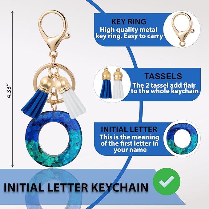 Initial Letter Keychain Cute Resin with 2 PU Tassel, Letter Keychain for Backpack Charms, Initial Keychains for Women