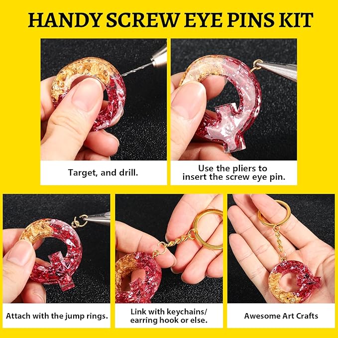 LEOBRO Screw Eye Pins, 600pcs Eye Pins for Jewelry Making, with Jump Rings, Small Screw Pins, Eye Hooks Mini Eye Screws for Crafts, Charms, Jewelry Keychain Making (Gold & Silver & Pearl Silver)