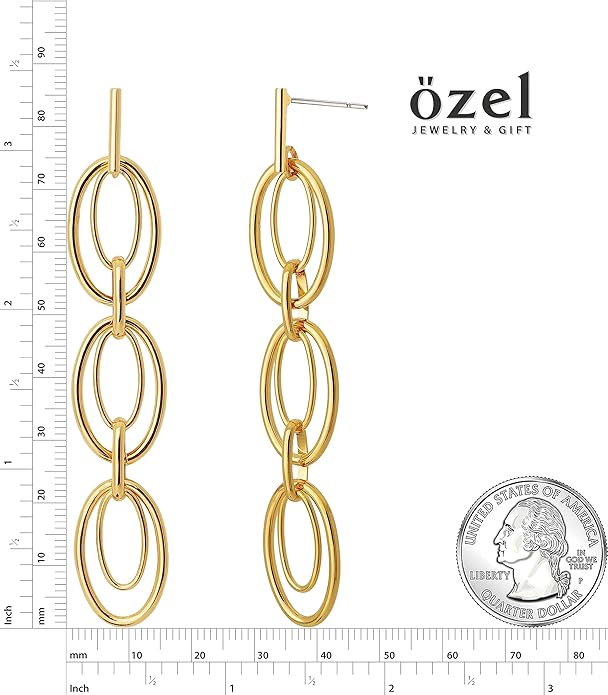 OZEL 14K Gold & Silver Plated Paperclip Chain Earrings with Cubic Zirconia – Dangle, Hoop, Huggie, Stud Styles – Women’s Fashion Jewelry Gift