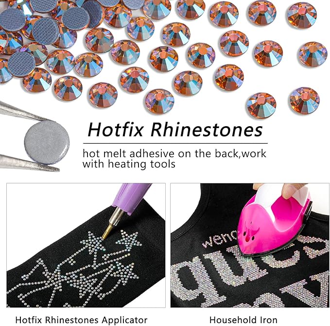 Beadsland Hotfix Rhinestones, 1440pcs Flatback Crystal Rhinestones for Crafts Clothes DIY Decorations, Champagne AB, SS16, 3.8-4.0mm