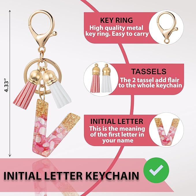 Initial Letter Keychain Cute Resin with 2 PU Tassel, Letter Keychain for Backpack Charms, Initial Keychains for Women