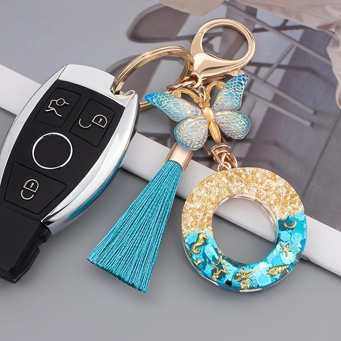 Suweibuke Cute Pink Key Chains for Women Girls, Initial Letter Keychains with Tassel, Charms for Key Purse Handbags Backpacks