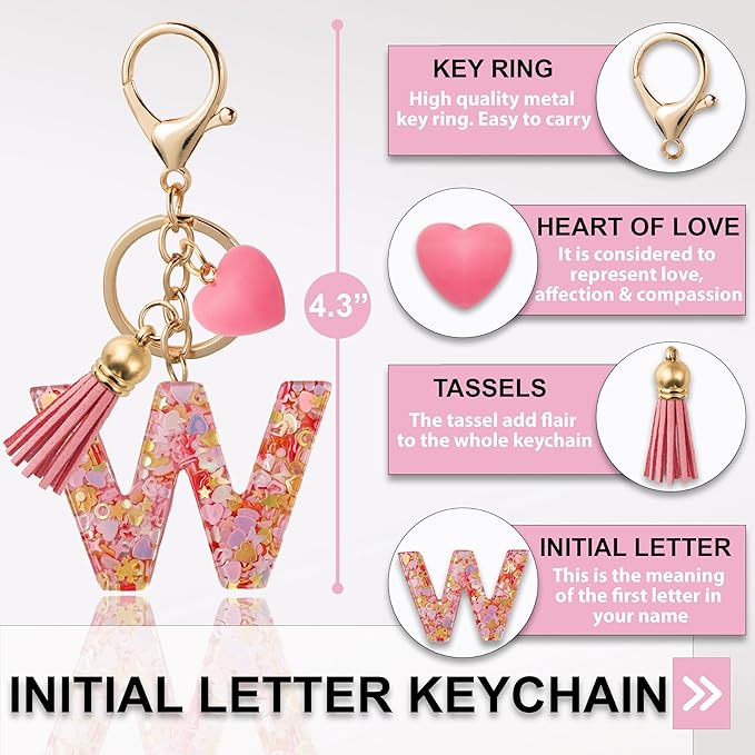 Alphabet Initial Letter Keychain Cute Heart Resin - Letter Keychain for Backpack Charms - Initial Keychains for Women