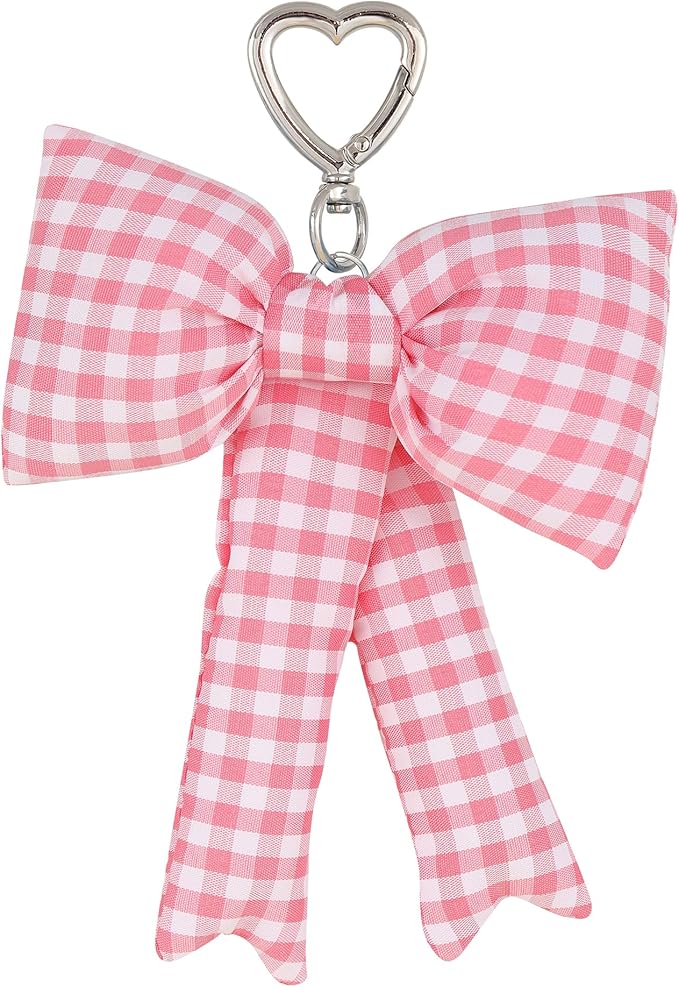 Pink Bow Keychain Bag Charms Y2K Bowknot Plaid Keychains Coquette Aesthetic Purse Handbag Backpacks Charms