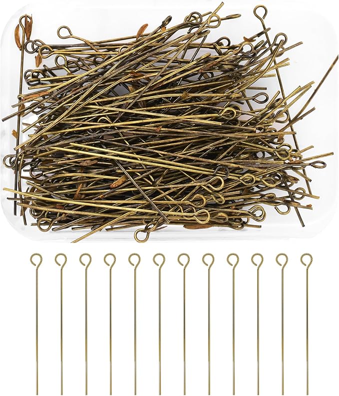 Mandala Crafts 200 2 Inch Antique Brass Eye Pins for Jewelry Making Earring Making Supplies Jewelry Findings Open Eye Head Pins for Earrings DIY Bracelets Rosary Charms