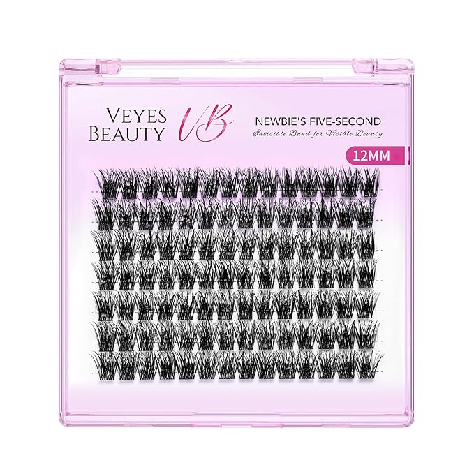 VEYESBEAUTY Lash Clusters Individual Eyelash Extensions Thin & Invisible Band DIY False Eyelashes for Self-application Newbie's Five-Second Series Wispy Lash Tray, Dreamy 12mm Single Length