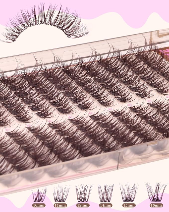 Brown Lash Clusters Cat Eye Lashes Light Volume Eyelash Clusters Dark Brown Lash Extension zanlufly Left & Right Cluster Eyelash Extensions Clear Band Cluster Lashes 10-16mm DIY Individual Lashes