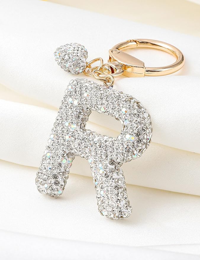 Initial Keychain for Women Girls,Bling Letter Key chain Initial with Heart,Pink Keychain Charms for Backpack Handbag