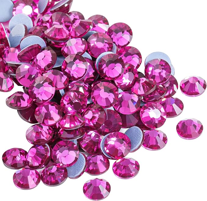 Beadsland Hotfix Rhinestones, 1440pcs Flatback Crystal Rhinestones for Crafts Clothes DIY Decoration, Fuchsia, SS12, 3.0-3.2mm