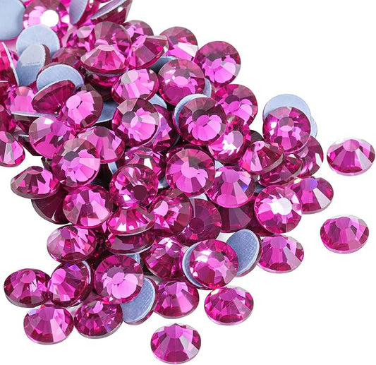 Beadsland Hotfix Rhinestones, 1440pcs Flatback Crystal Rhinestones for Crafts Clothes DIY Decoration, Fuchsia, SS12, 3.0-3.2mm