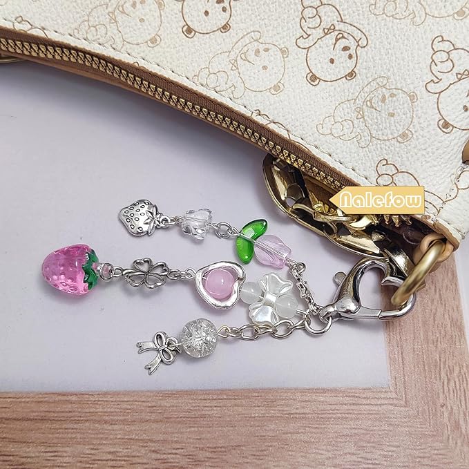 Keychain Bag Accessories Cute Cherry Strawberry Flower Keychains Accessories Decor for Keys Bags Purses Gift