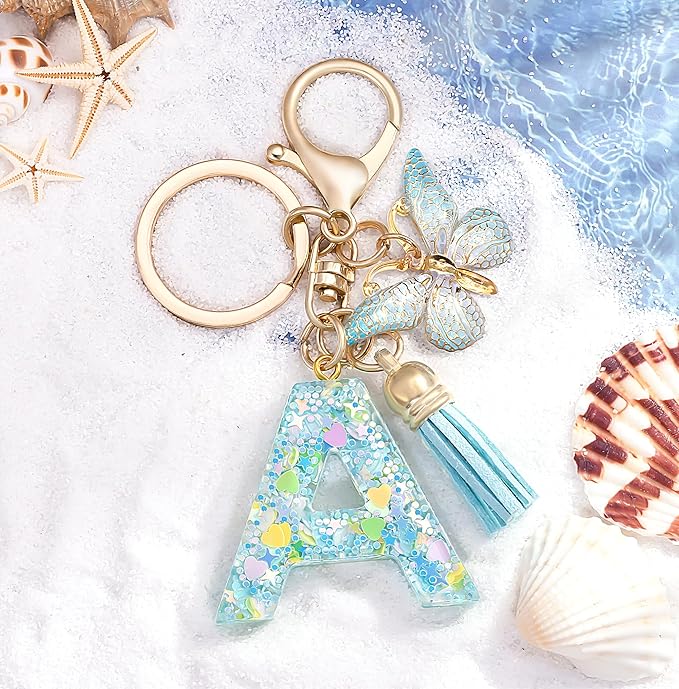 Fashion Alphabet Initial Letter Keychain Tassel Butterfly Pendant Key Ring for Purse Handbags Women Girl