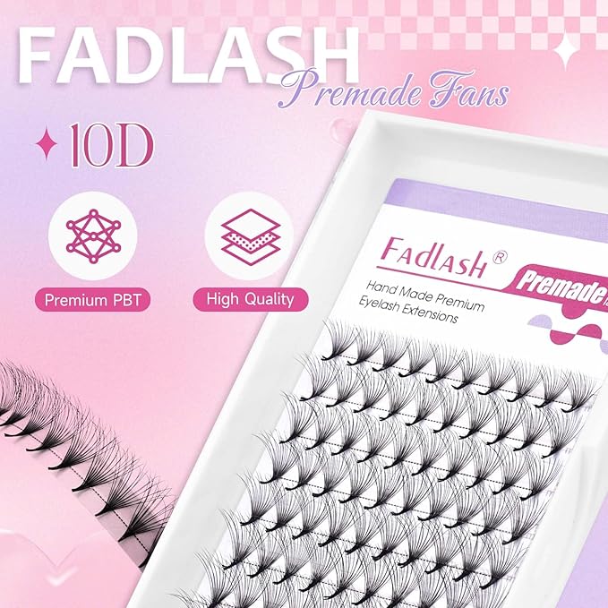 FADLASH Premade Lash Fans Double Layers Fluffy Premade Fans Eyelash Extensions 0.07 Thickness D Curl 10D Volume Lashes Premade Easy Fan Lashes (10D-0.07-D, 8-14mm Mix)
