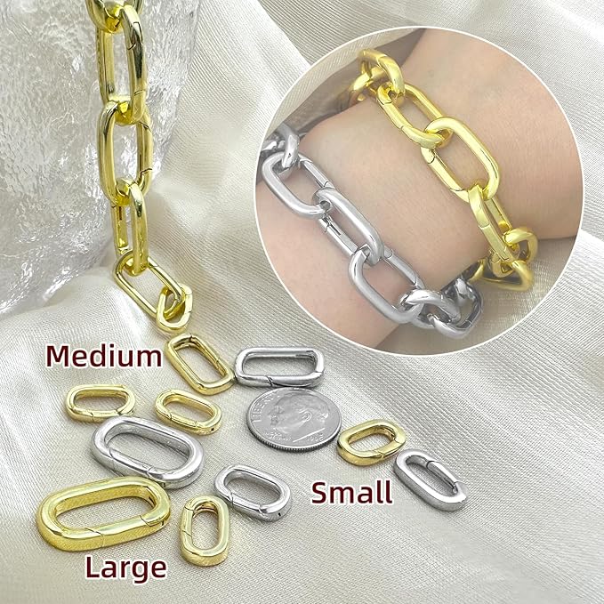 10Pcs Oval Clasp Carabiner Necklace Clasps and Closures, Spring Ring Clasp Pearl Necklace Enhancer Connector for Jewelry Bracelet Making