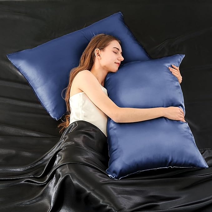 INFIIXSO Mulberry Silk Pillowcase for Hair and Skin, Silk Pillow Cases Standard Size with Hidden Zipper 20x26 Inches, Extraordinary Smooth and Soft Cooling Pillow Cases for Hot Sleepers(Navy, 1 Pack)