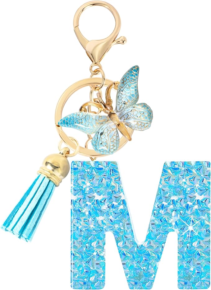 Initial letter Keychains for Women Girls Tassel Butterfly Cute Keychain for Wallet Backpack charm