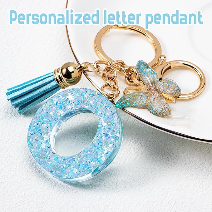 Initial letter Keychains for Women Girls Tassel Butterfly Cute Keychain for Wallet Backpack charm