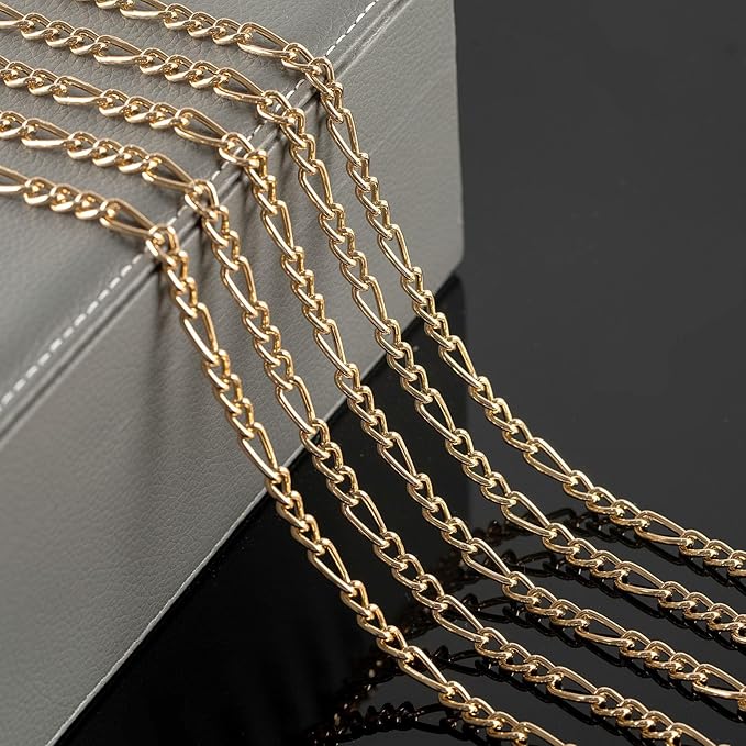 10 Meters Figaro Chain for Jewelry Making Gold Plated Aluminum Twisted Link Chains Roll with 50pcs Jump Rings + 20pcs Lobster Clasps