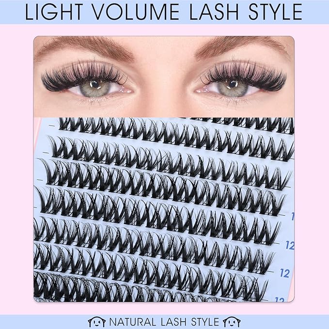 Flora Lash Clusters Kit Short 8-14mm Wispy Eyelash Clusters WideSpan DIY Eyelash Extension Kit Lashes Individual Lashes Eyelashes Clusters with 0.05mm Ultra-Thin Black Band by HEYWINK(Flora Short Kit)