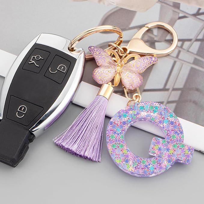 Suweibuke Cute Pink Key Chains for Women Girls, Initial Letter Keychains with Tassel, Charms for Key Purse Handbags Backpacks