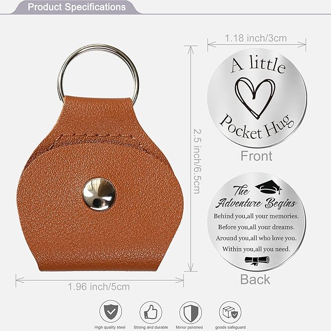 OUMILAN Pocket Hug Token Gifts for Men Boyfriend Girlfriend Inspirational Gift for Son Daughter Brother with Leather Keychain