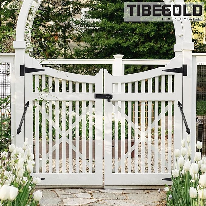 14" Gate Spring Self Closing, Heavy Duty Black Door Closer Spring, Adjustable Tensioner Automatic Outdoor Gate Closure, Gate Spring Hardware for Wooden and Vinyl Fence, 1 Pack