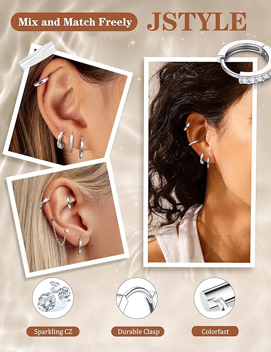 Jstyle Small Gold Hoop Earrings for Women Trendy 14K Gold Plated Huggie Earrings Hypoallergenic Cartilage Earring Stacks Cute Dainty Huggie Hoops Earring Sets for Multiple Piercing