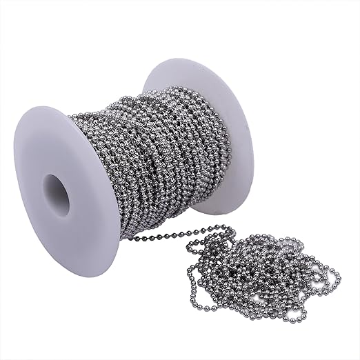 HFS(R) Ball Chain Spool Stainless Steel 304 Bead Chain with 100 Clasps for DIY Projects 100 Feet 3/32" (2.4mm) Diameter