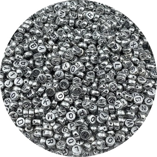 1000pcs Round Letter Beads 4x7mm Acrylic Alphabet Beads Spacer Beads for Jewelry Making Bracelets Necklace Earring Key Chains DIY Craft(N-Black Letter Antique Silver Bead)