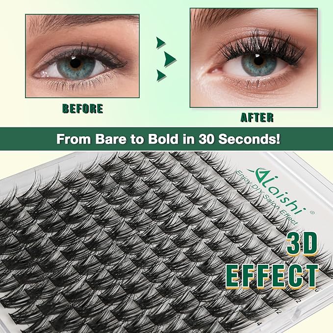 AILAISHI Lash Clusters Kit, DIY 3D Cluster Eyelash Extensions 10‑18mm,144pcs Fluffy D Curl Soft Natural Lashes with Bond and Seal,Remover,Tweezers–Fake Cat Eye Wispy Individual Clusters MIX1-3-L