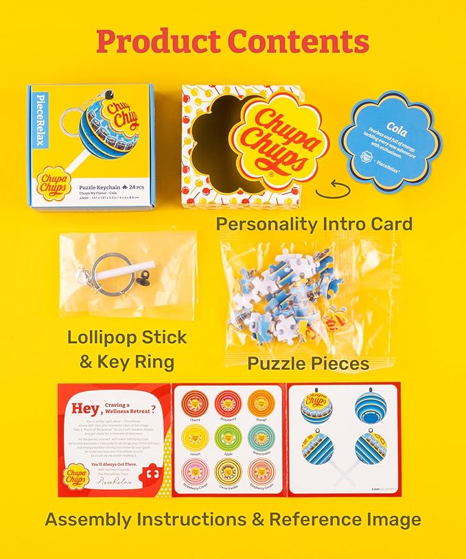 PieceRelax Chupa Chups X 3D Puzzle Keychain 24 Plastic Pieces - Chups My Flavor - Portable Key Ring Unique Gifts