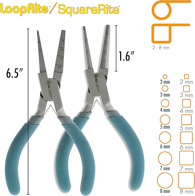 The Beadsmith Loop Rite and Square Rite Combo Pack, Create Consistent 2-8mm Diameters for Jump Rings in Round and Square Shapes, Wire Working tool for Jewelry Making