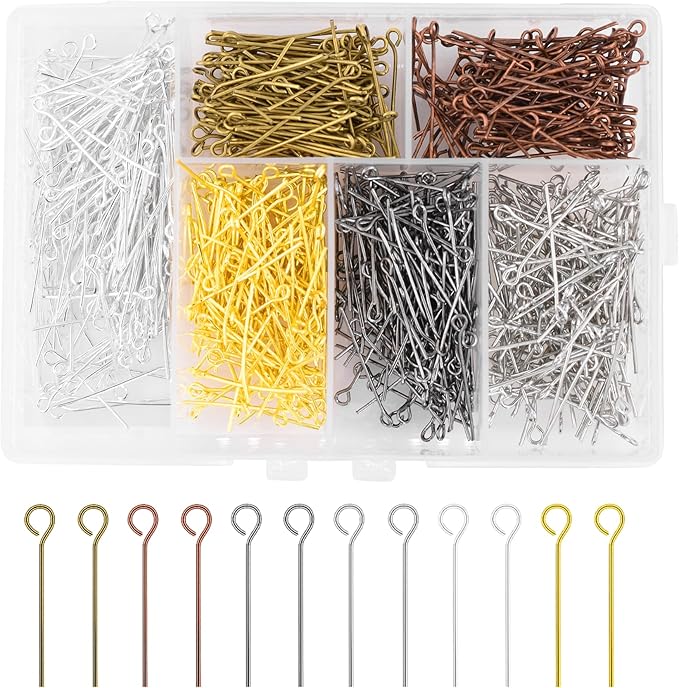 Mandala Crafts 850 Assorted 1 Inch Metal Eye Pins for Jewelry Making Earring Making Supplies Jewelry Findings Open Eye Head Pins for Earrings DIY Bracelets Rosary Charms